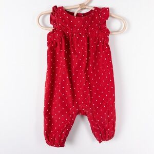 Baby Gap Romper Baby 0-3M Red Polka Dot Corduroy Ruffle Sleeveless Jumpsuit